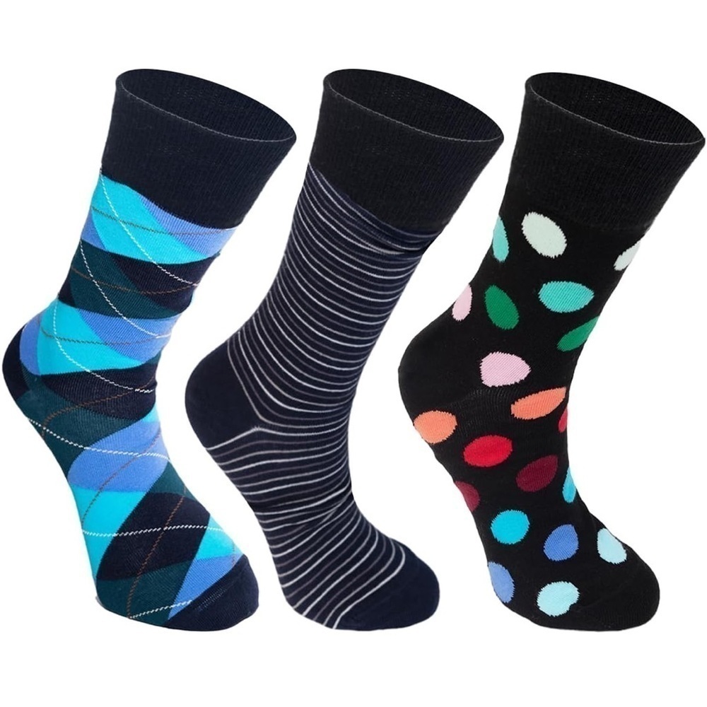 Brand New Men’s Dress Socks Colorful Argyle Patterned Cotton 3 Pack Gift Box